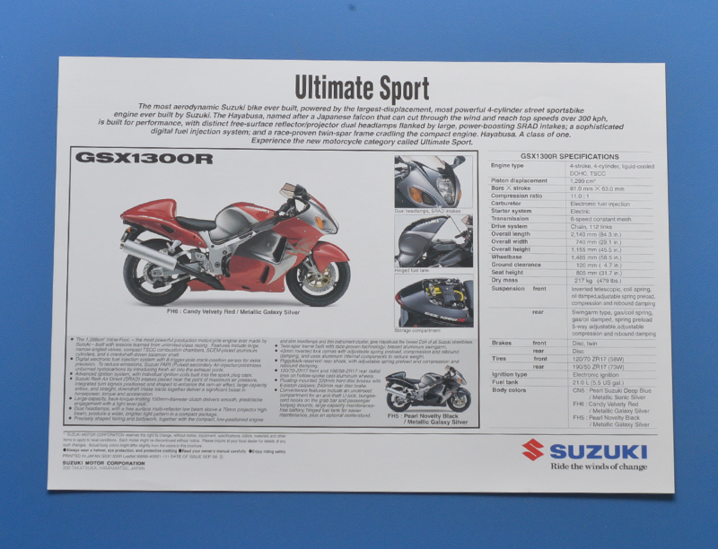 スズキ　隼　GSX1300R　SUZUKI　英語表記　輸出モデル　2000年9月　カタログ 【S輸2002-16】_画像2