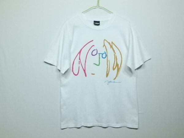90's ジョンレノン オノヨーコ 版画 虹色 Tシャツ M_画像1