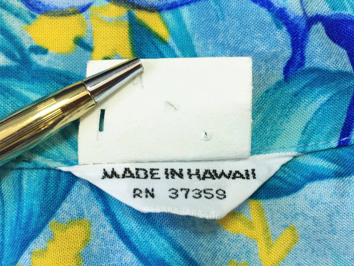 ハワイ製 ヴィンテージ 花柄 アロハシャツ ブルー 青 ハワイアン MADE IN HAWAII １００％アクリル フラワー ボタニカル_画像4