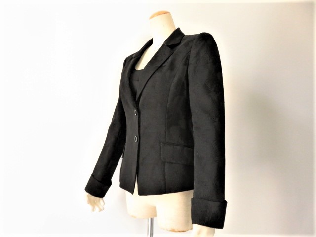 ■上質(zhì)美品 ジュン JUN【J＆R】ジェイ&アール 高級 ブラック フォーマル 刺繍 ジャケット 9號 M j1067
