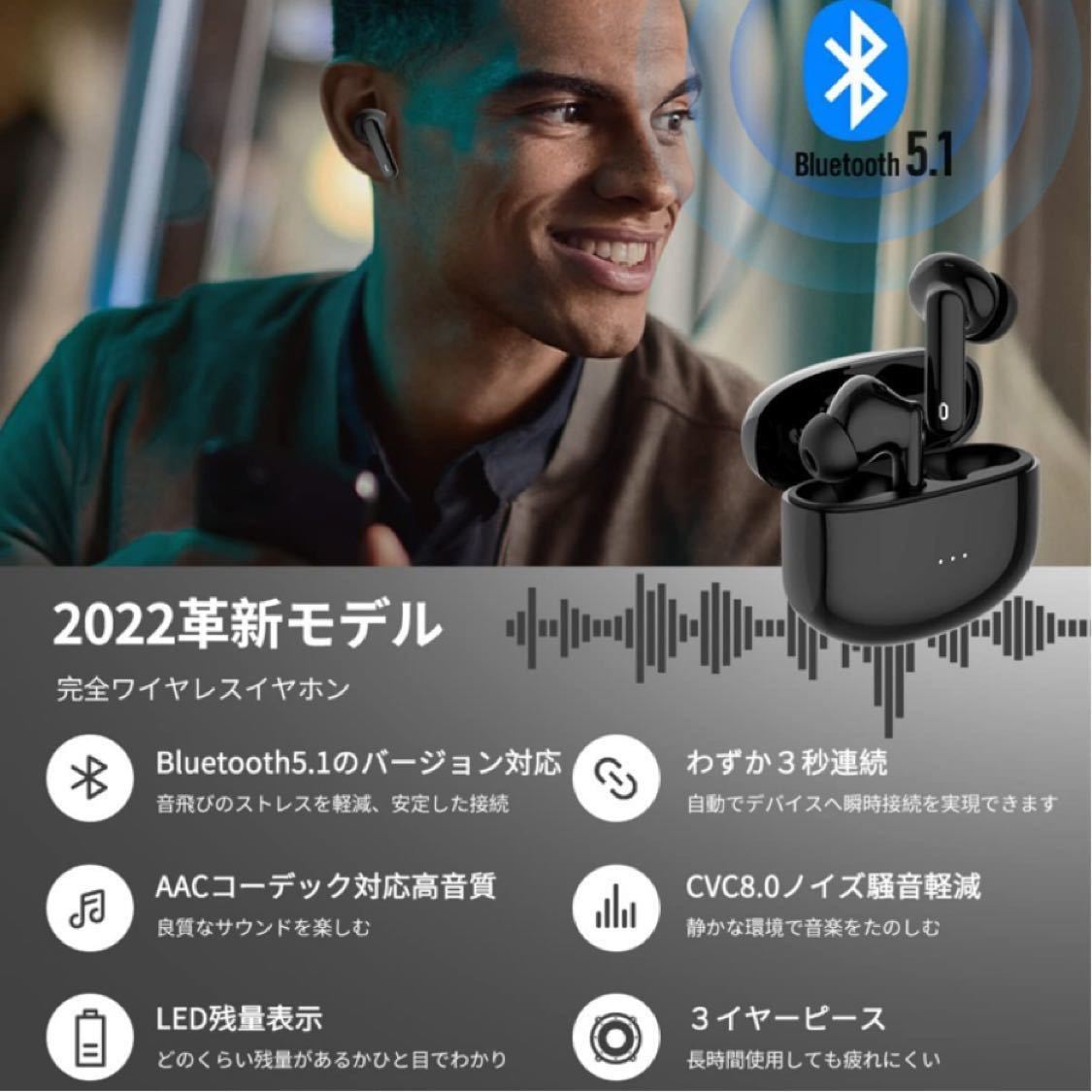 Bluetooth イヤホン ワイヤレスイヤホン Hi-Fi CVC8.0ノイズキャンセリング機能 イヤホン ワイヤレス bluetooth_画像3