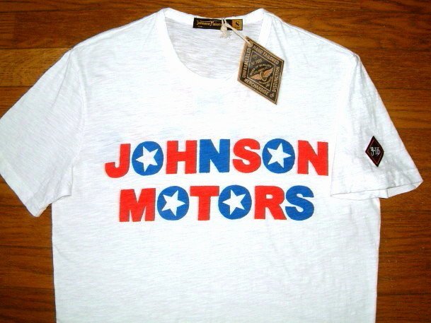 新品 USA製 ジョンソンモータース Johnson Motors スリムフィット プリント 半袖 Tシャツ (Lサイズ/白) トライアンフ Triumph バイク