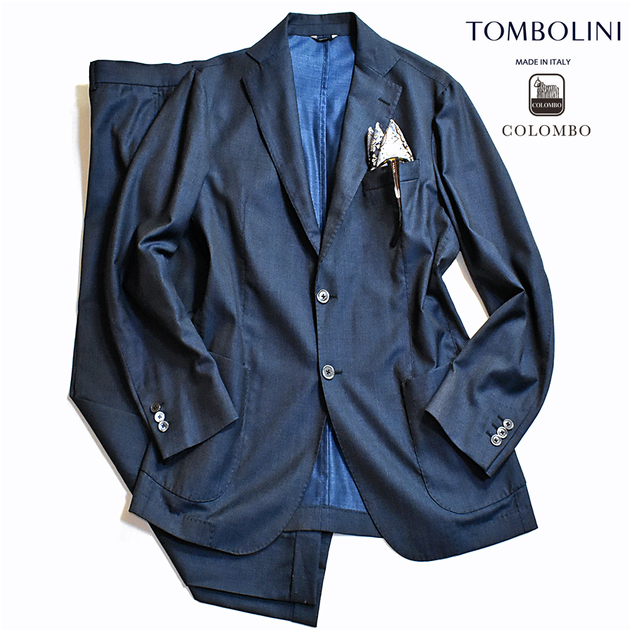 【定価25万】 トンボリーニ × コロンボ 頂点級 シングルスーツ 美品 50 メンズL イタリア製 tombolini colombo カシミヤ シルク ネイビー