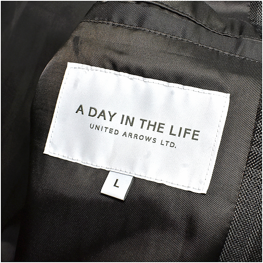 【美品】 ユナイテッドアローズ A DAY IN LIFE チェック柄 ステンカラーコート メンズL グレー united arrows_画像2