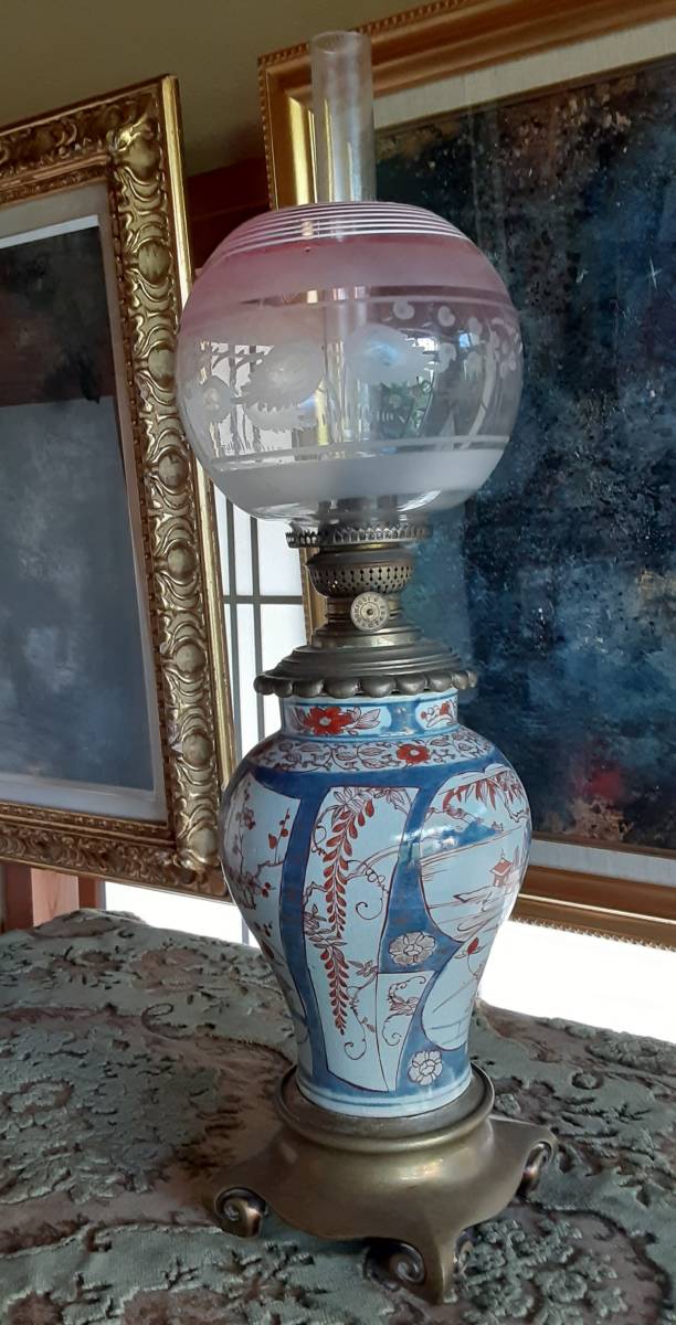 ☆和ガラス☆古伊万里☆金赤☆オイルランプ☆金赤☆ランプ☆博物館級