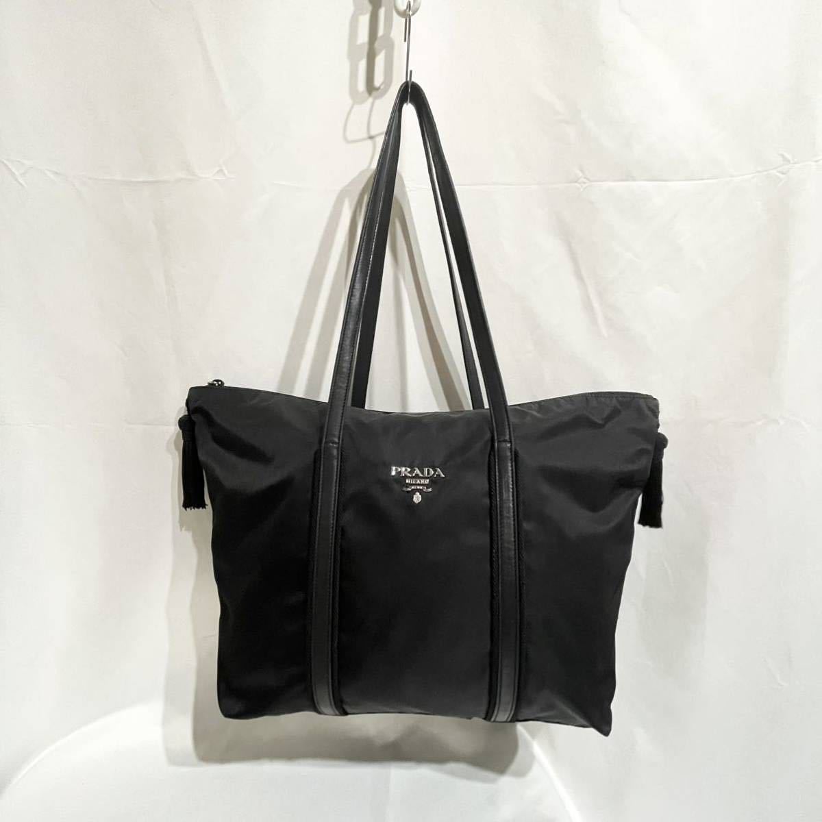 美品】 正規品 PRADA プラダ ナイロン トートバッグ ロゴ タッセル