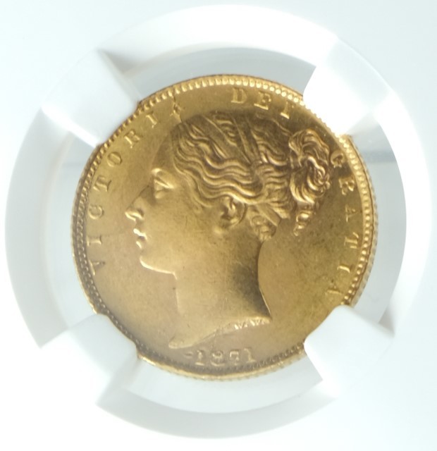 イギリス 1871 ヴィクトリア女王 ソブリン金貨 NGC MS63 シールドタイプ 英国王室の紋章