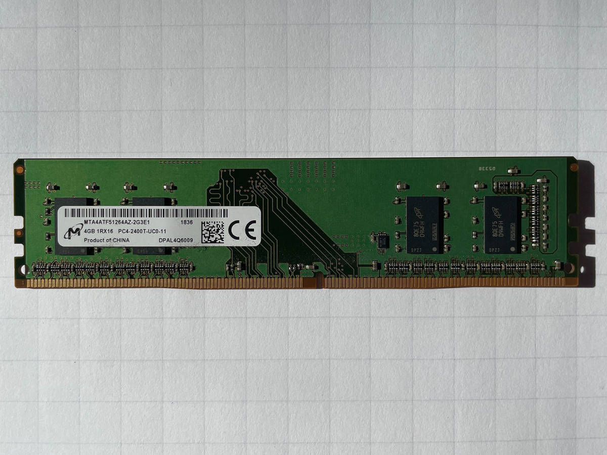 ♪ デスクトップPC用 メモリ Micron 4GB 1Rx16 PC4-2400T-UC0-11 4GBx1枚 中古 cc ♪の画像1