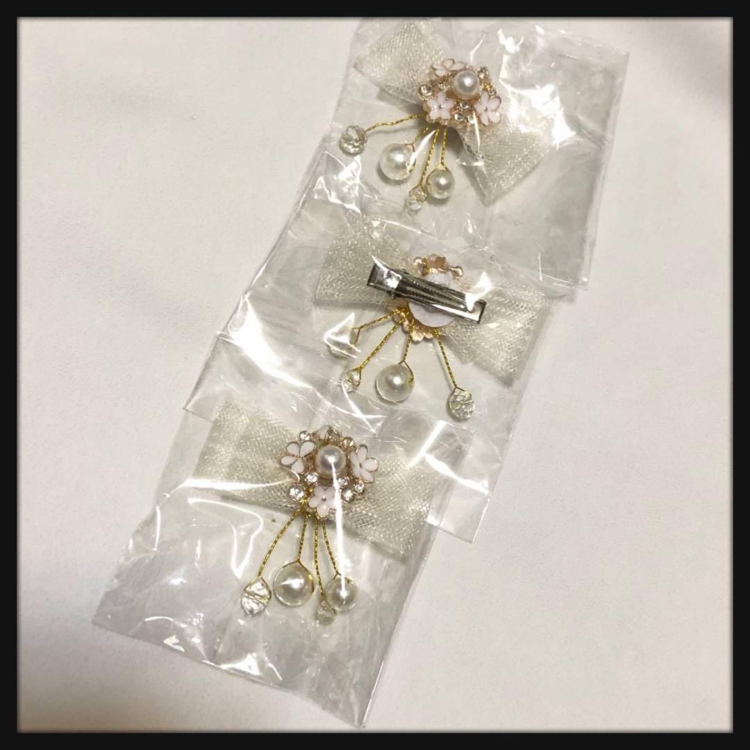 [ 3 piece set ] ribbon . flower biju- pearl hair clip white butterfly girl child celebration 