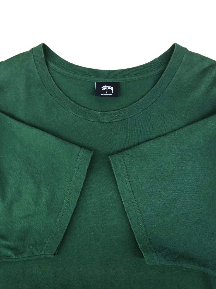 STUSSY (ステューシー) Tシャツ フロントロゴ シャドーマン 刺繍 半袖 メキシコ製 綿 コットン L グリーン メンズ/025_画像7