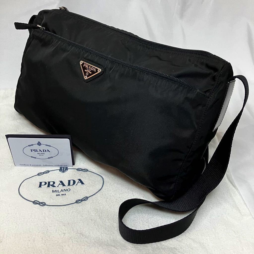 1円○極美品○PRADA プラダショルダーバッグ斜め掛けブラック黒三角