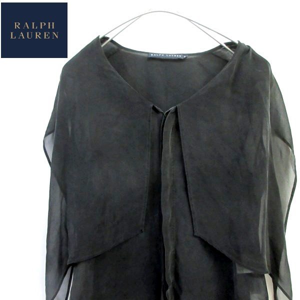 ▲Ralph Lauren/ラルフローレン/シルクノースリーブシャツ/ブラウス/キャミソールインナー付き/インパクト21/透け感/9/黒　[GI2490_[GI2490]　の画像2