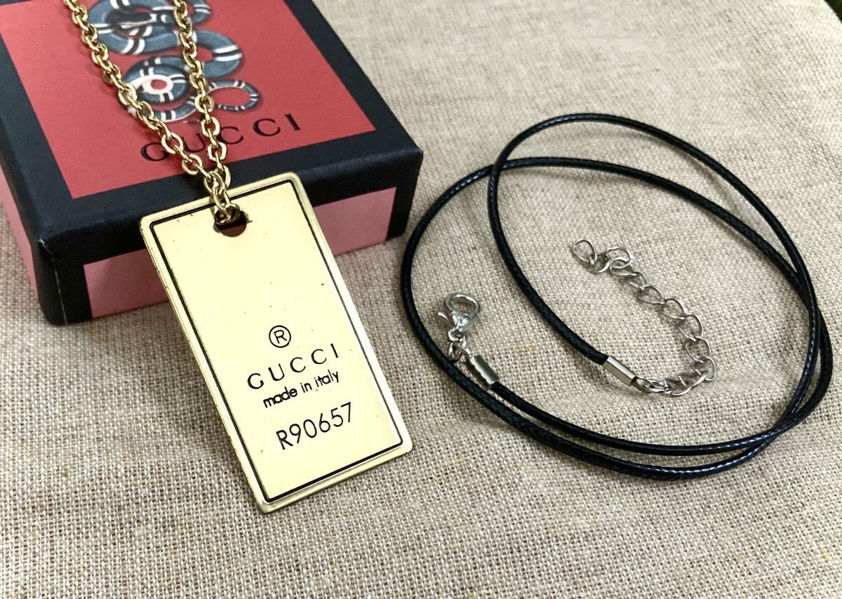 通常販売 【即決/送料込み】GUCCI/グッチ ゴールド系カラー タグ/プレート ネックレス/ペンダント(チェーン2種) ブランドアクセサリー 