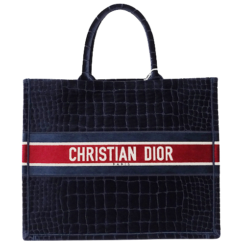 クリスチャンディオール Christian Dior バッグ レディース ブランド トートバッグ ブックトート ラージ L ベルベット ネイビー クロコ柄