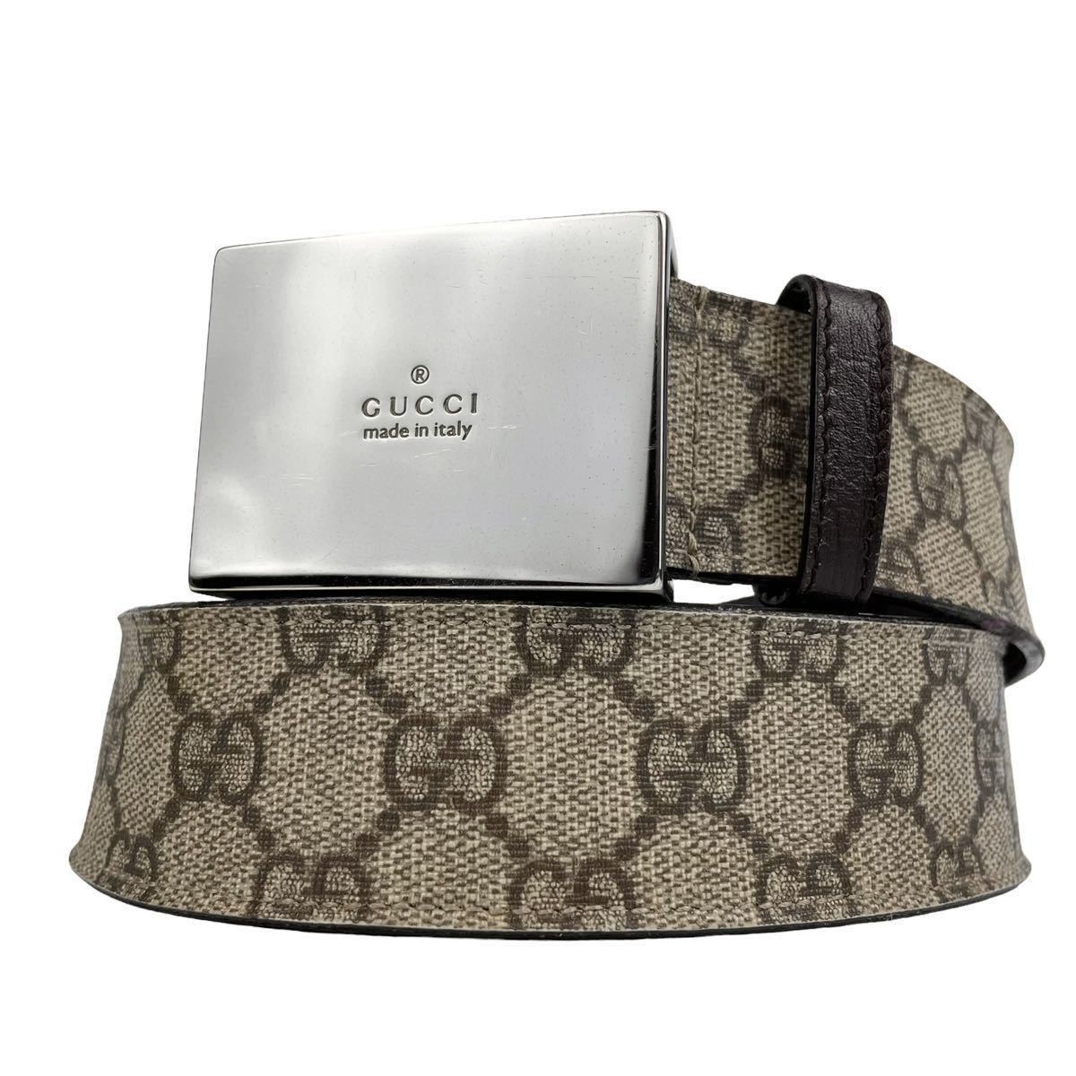 GUCCI グッチ ベルト シルバー金具 ブラック レザー ロゴ刻印 ロゴ金具-