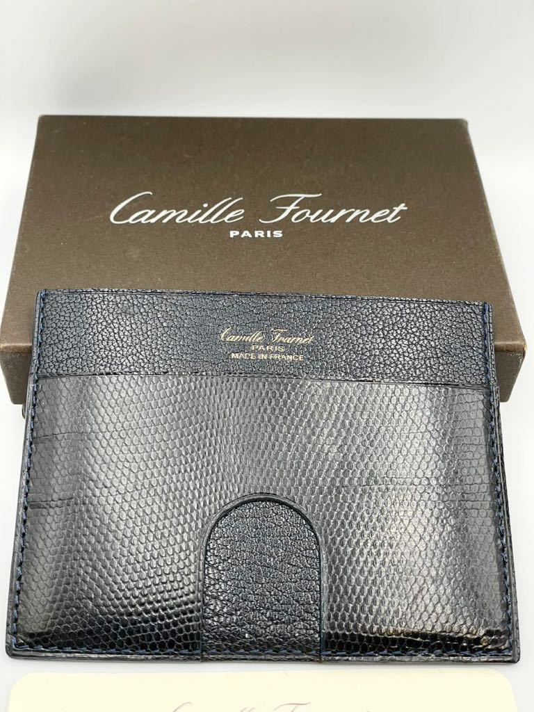 未使用品 旧ロゴ カミーユフォルネ カードケース マリーン リザード ネイビー 定期入れ 財布 名刺入れ Camille Fournet カミーユ フォルネ_画像1