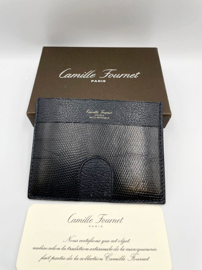 未使用品 旧ロゴ カミーユフォルネ カードケース マリーン リザード ネイビー 定期入れ 財布 名刺入れ Camille Fournet カミーユ フォルネ_画像2