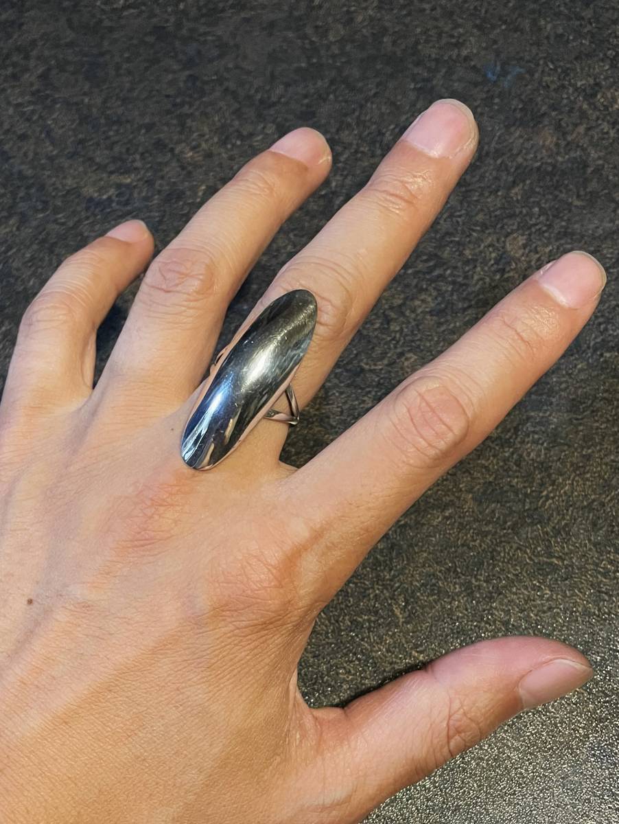 希少デザイン80sビンテージSTERLINGシルバー銀製リング16号レア楕円形オーバル型ユニセックス男女兼用ミニマル80年代オールドSilver925指輪