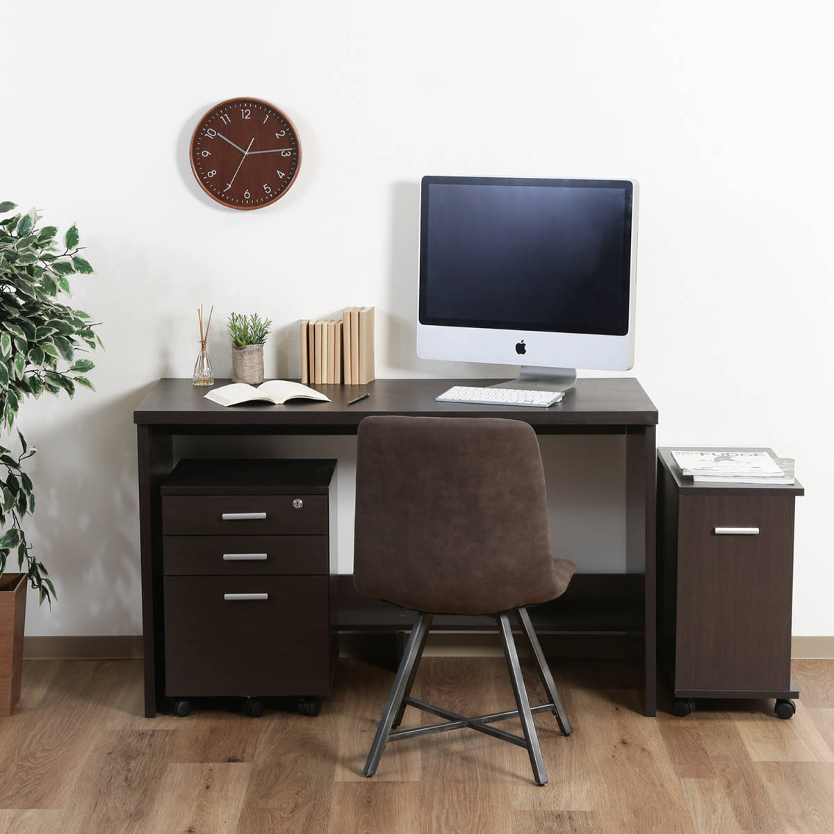 [ new goods ]120cm width system desk *3 step chest & rack attaching. 3 point set personal computer office . a little over desk Work desk study Brown _pm