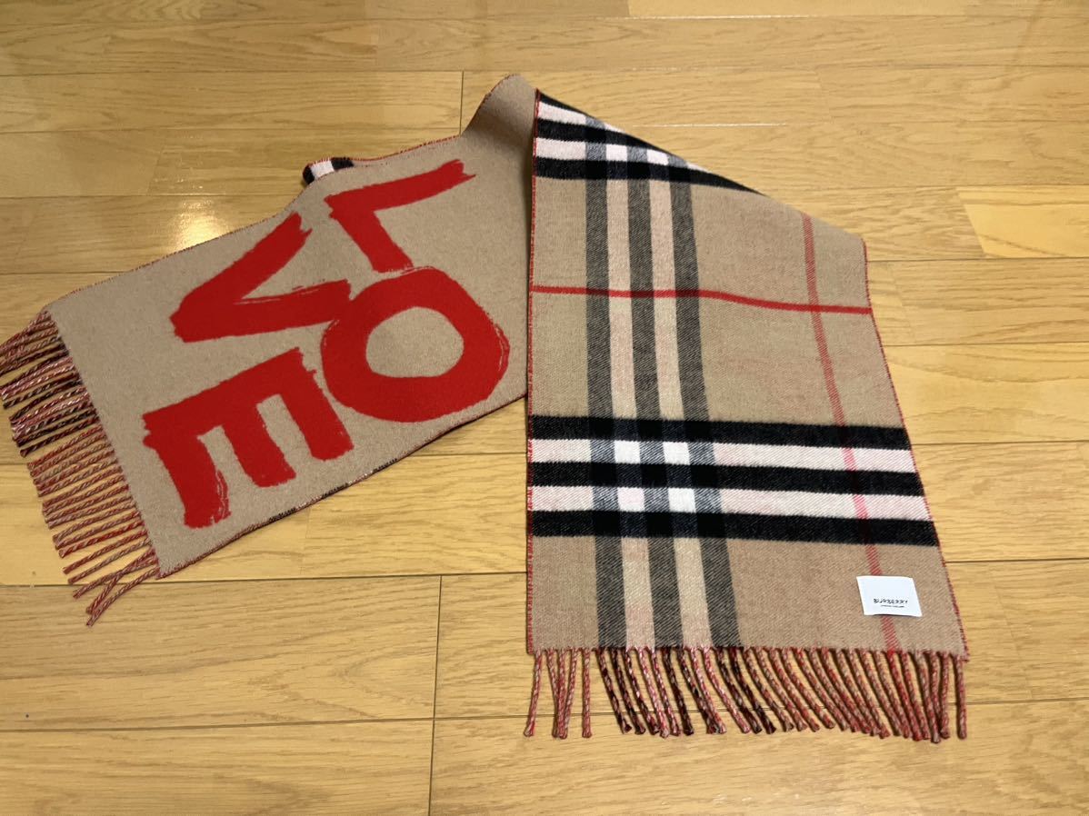 BURBERRY　バーバリー　マフラー　カシミア100％　リバーシブル　LOVE　未使用に近い　送料無料!!!