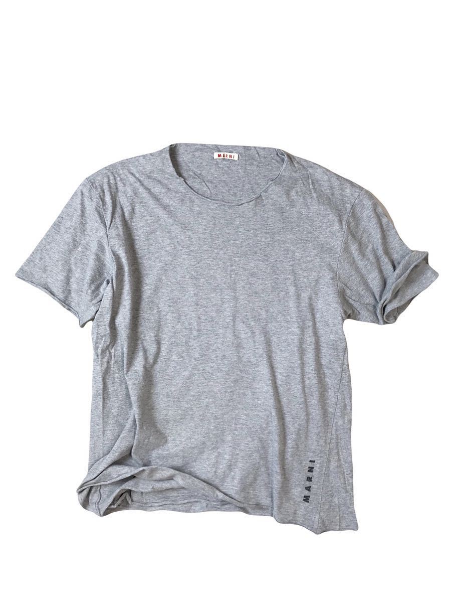 (D) MARNI マルニ ダブルフェイス コットン 半袖 Tシャツ 46 グレーの画像1