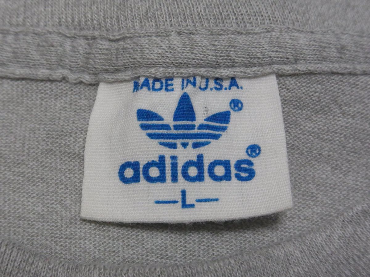 ☆美品☆ 80s USA製 ビンテージ adidas アディダス トレフォイル Tシャツ sizeL グレー ☆古着 5連プリント レインボー ATP 70s オールド_画像4