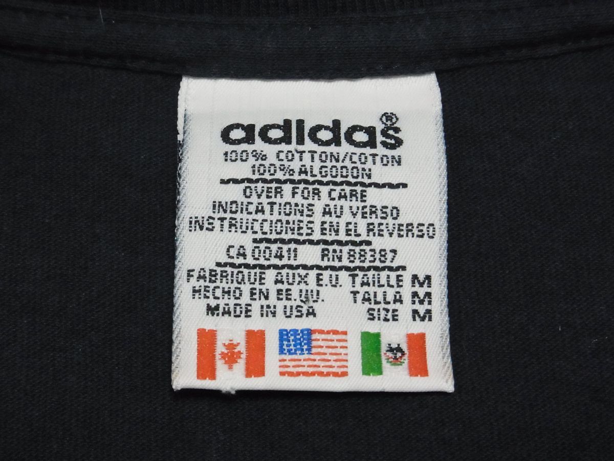 ☆美品☆ 90s USA製 adidas アディダス ビッグ トレフォイル ロゴ Tシャツ sizeM ネイビー ☆古着 両面 プリント ビンテージ オールド 80s_画像3