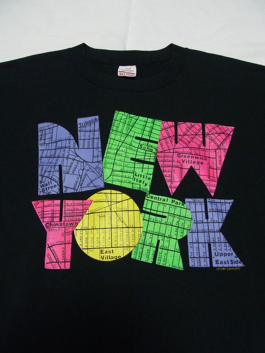 ☆ 70s80s USA製 ビンテージ NEW YORK ニューヨーク MAP Tシャツ sizeL 黒 ☆古着 BELTON ベルトン NY 地図 スーベニア お土産 OLD 90s_画像2