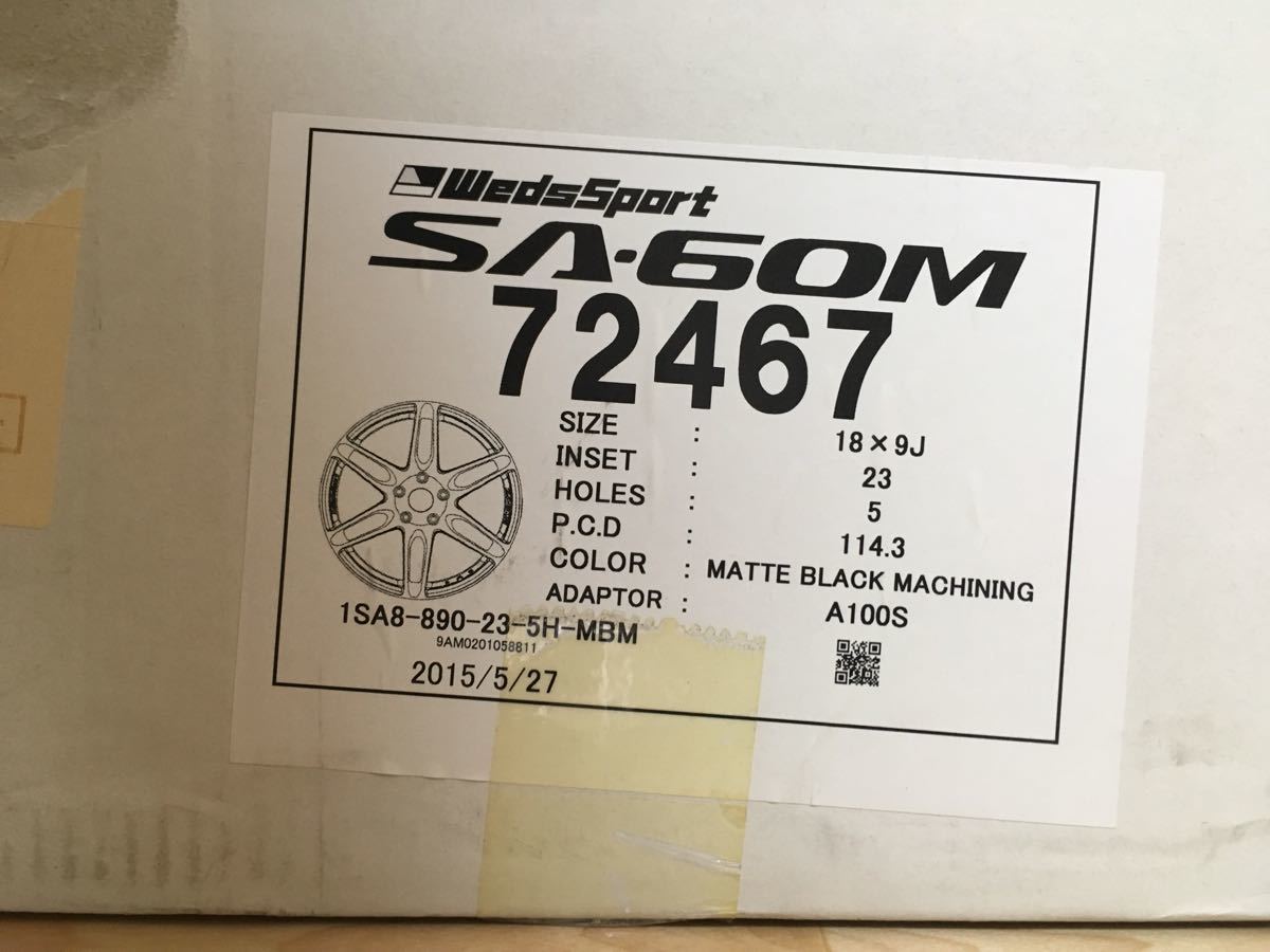 未使用的Weds Sports SA - 60 M 9 J - 18 + 23 5 H 114.3 MBM Matt Black Machining 2 Set 2 原文:未使用ウェッズスポーツ SA-60Ｍ 9J-18+23 5H 114.3 MBMマットブラックマシニング2本セット②