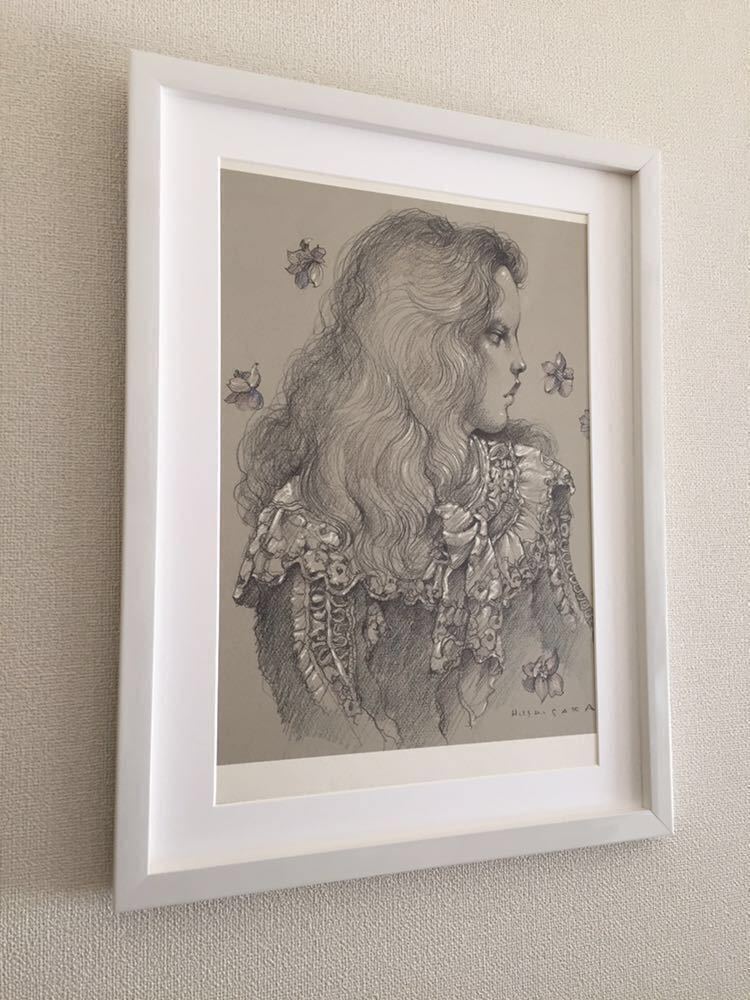 [ stone . spring raw ][ woman. .. scenery ]3 beauty picture pencil sketch picture printed matter Western films wooden glass frame size 44.1×33.8cm. pattern & size difference equipped 