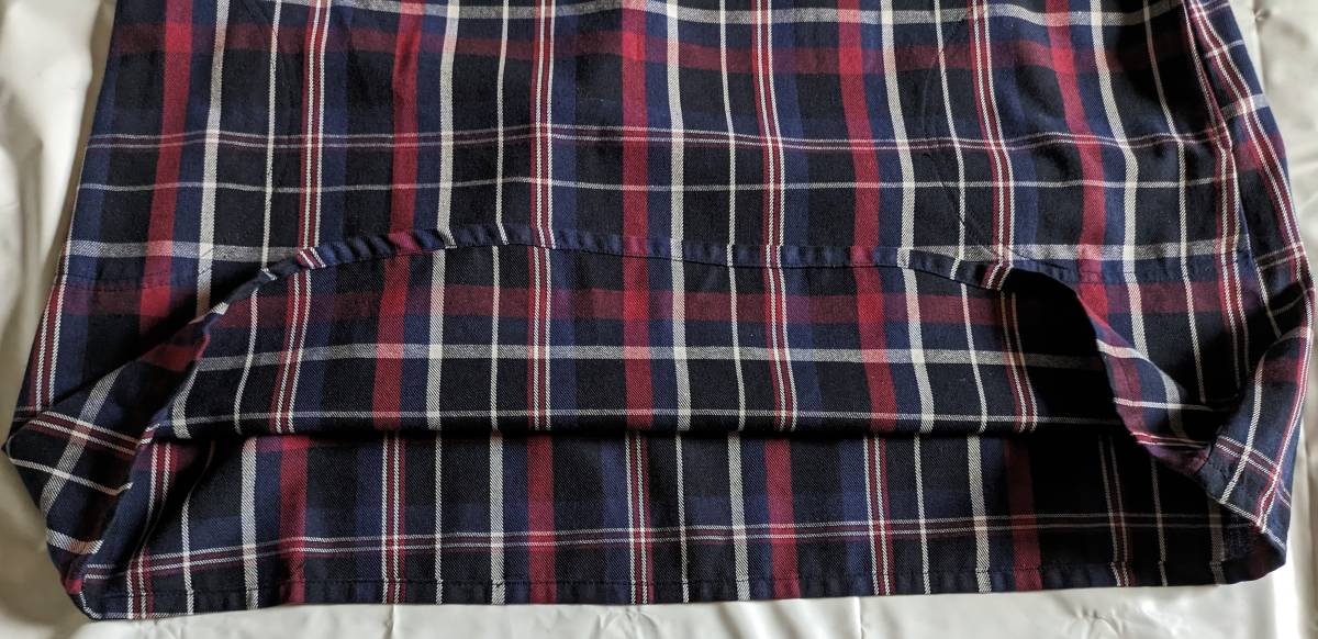  unused SORSA lady's One-piece check / navy?& red? A line short sleeves ~7 minute sleeve neck origin button dress length 90 width of a garment 62 large easy 4L