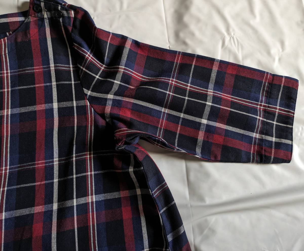  unused SORSA lady's One-piece check / navy?& red? A line short sleeves ~7 minute sleeve neck origin button dress length 90 width of a garment 62 large easy 4L