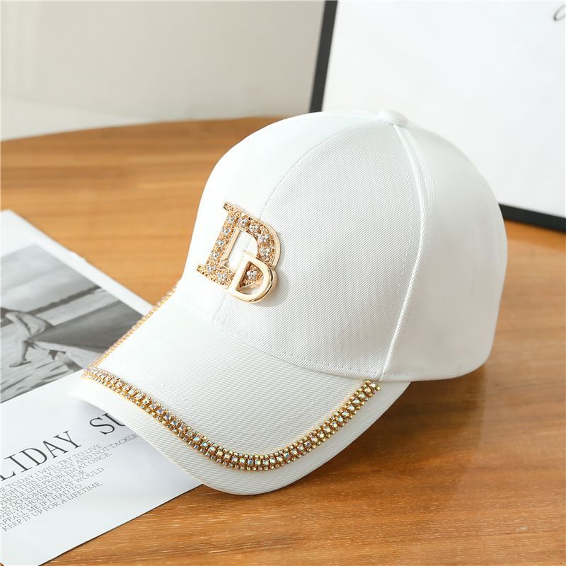 キャップ 帽子 大小の英文字 D ラインストーン装飾 サイズ調節可能 (ホワイト)_画像1
