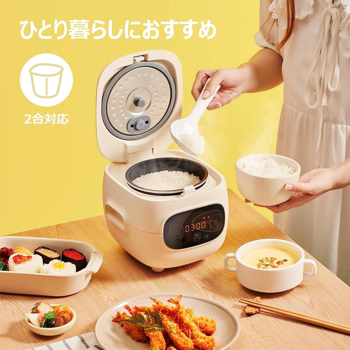 2021新作】 新品 2合 炊飯器 多機能 早炊き お粥 予約 タッチパネル 黒 他カラー有