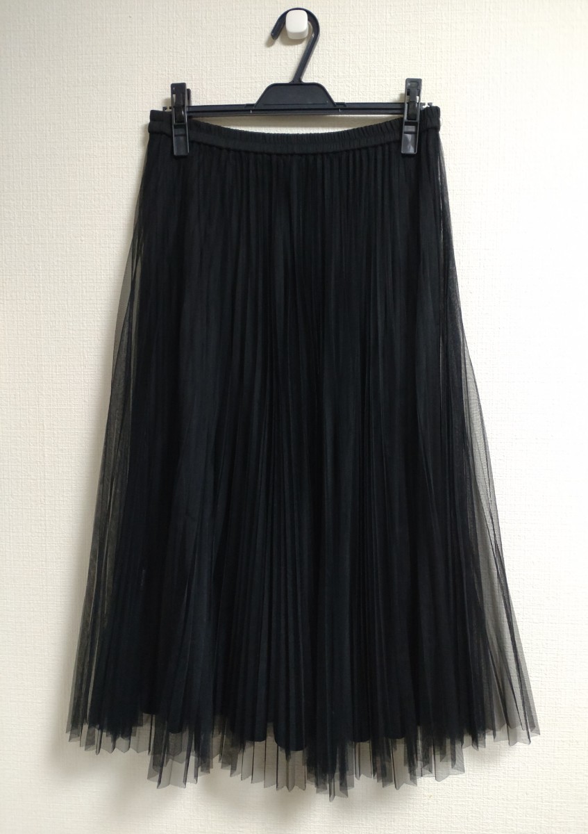 1回使用「UNTITLED/アンタイトル」黒色チュール ロングスカート・サイズ 2L