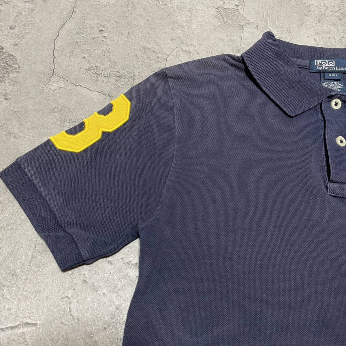 90s Polo by Ralph lauren ポロ ラルフローレン ポロシャツ 半袖 ビッグポニーロゴ ヴィンテージ ネイビー キッズ サイズS 玉FL2935_画像3