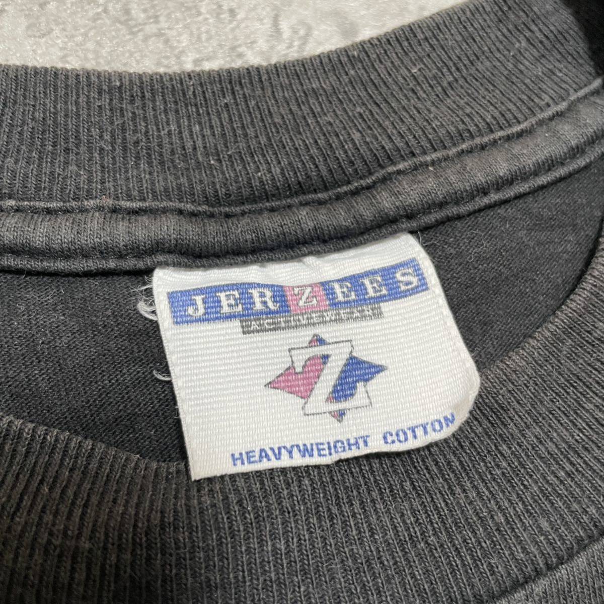 90s JERZEES ジャージーズ Tシャツ 半袖 ビッグロゴ USA企画 ブラック プリントロゴ ヴィンテージ vintage サイズS 玉FL2957 Tee _画像6