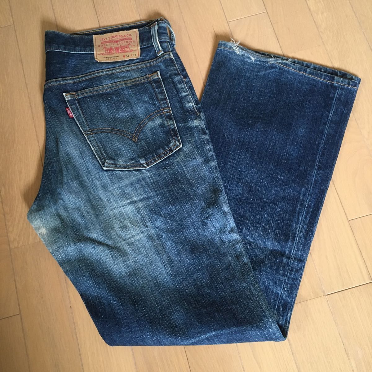 W34 リーバイス Levi's 517-03 ブーツカット デニム ジーンズ 日本製 鬼ヒゲ ハチノス フレア リペア有