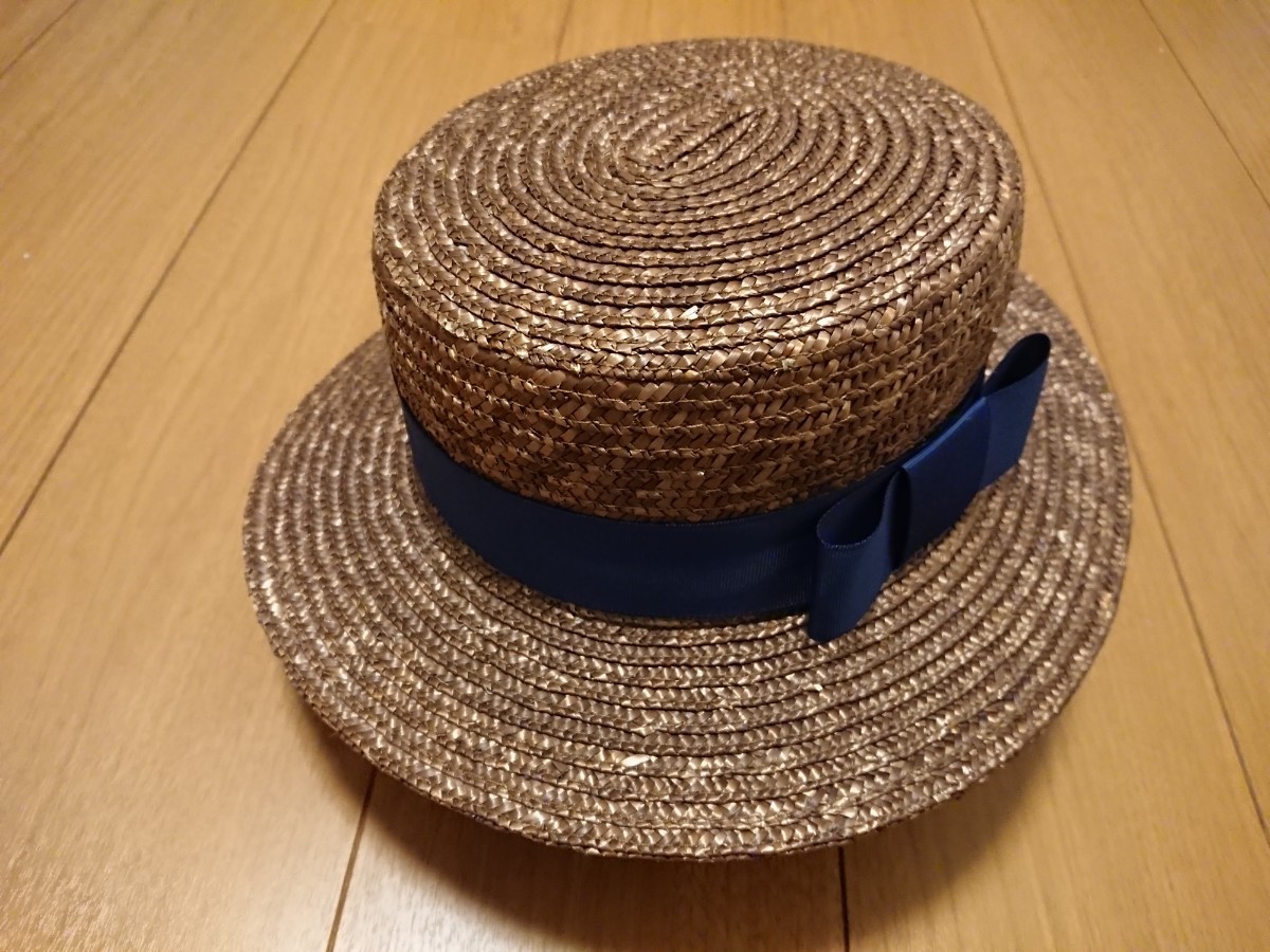 麦わら帽子 レディース 57.5cm ブラウン リボン - 帽子