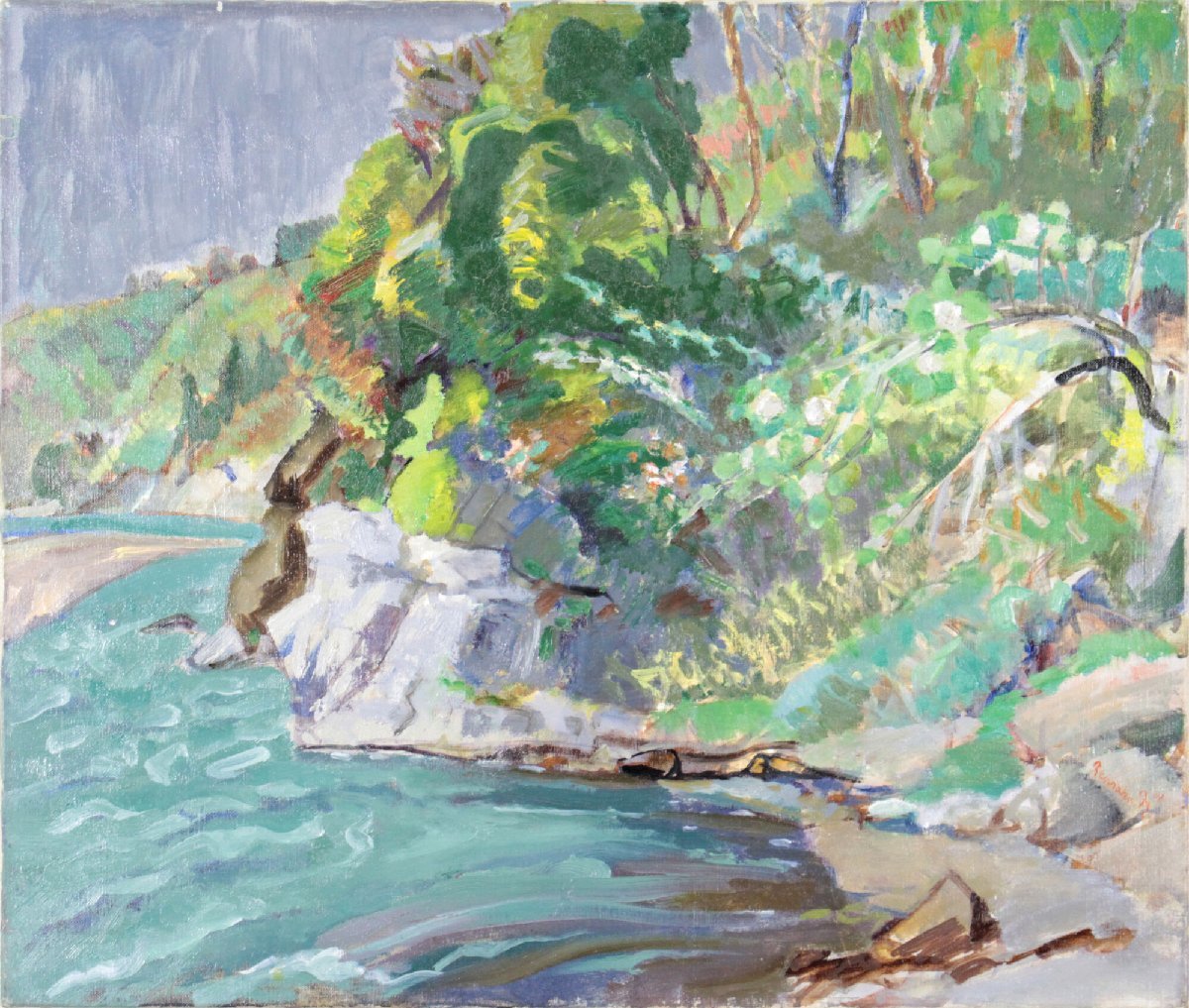 中村善策『新緑の谿』油彩画【真作保証】 絵画 - 北海道画廊 中村善策『新緑の谿』油彩画【真作保証】 絵画 - 北海道画廊