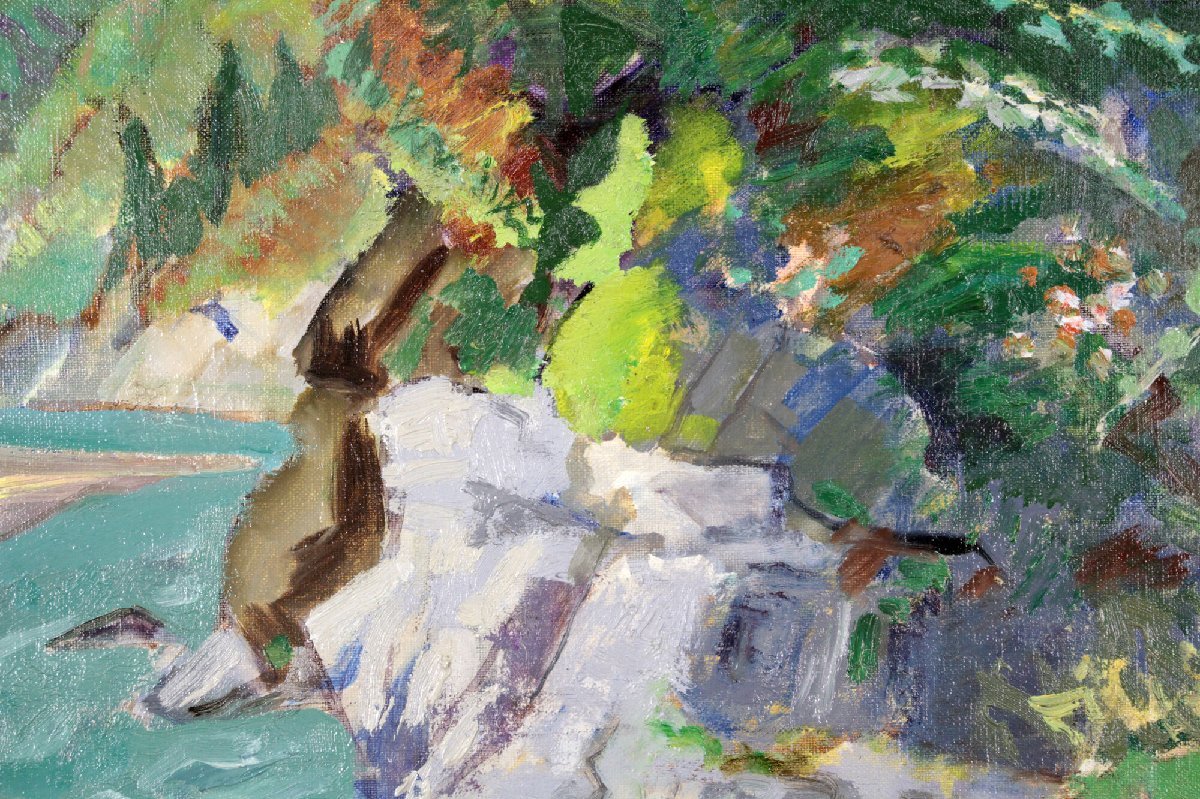 中村善策『新緑の谿』油彩画【真作保証】 絵画 - 北海道画廊 中村善策『新緑の谿』油彩画【真作保証】 絵画 - 北海道画廊