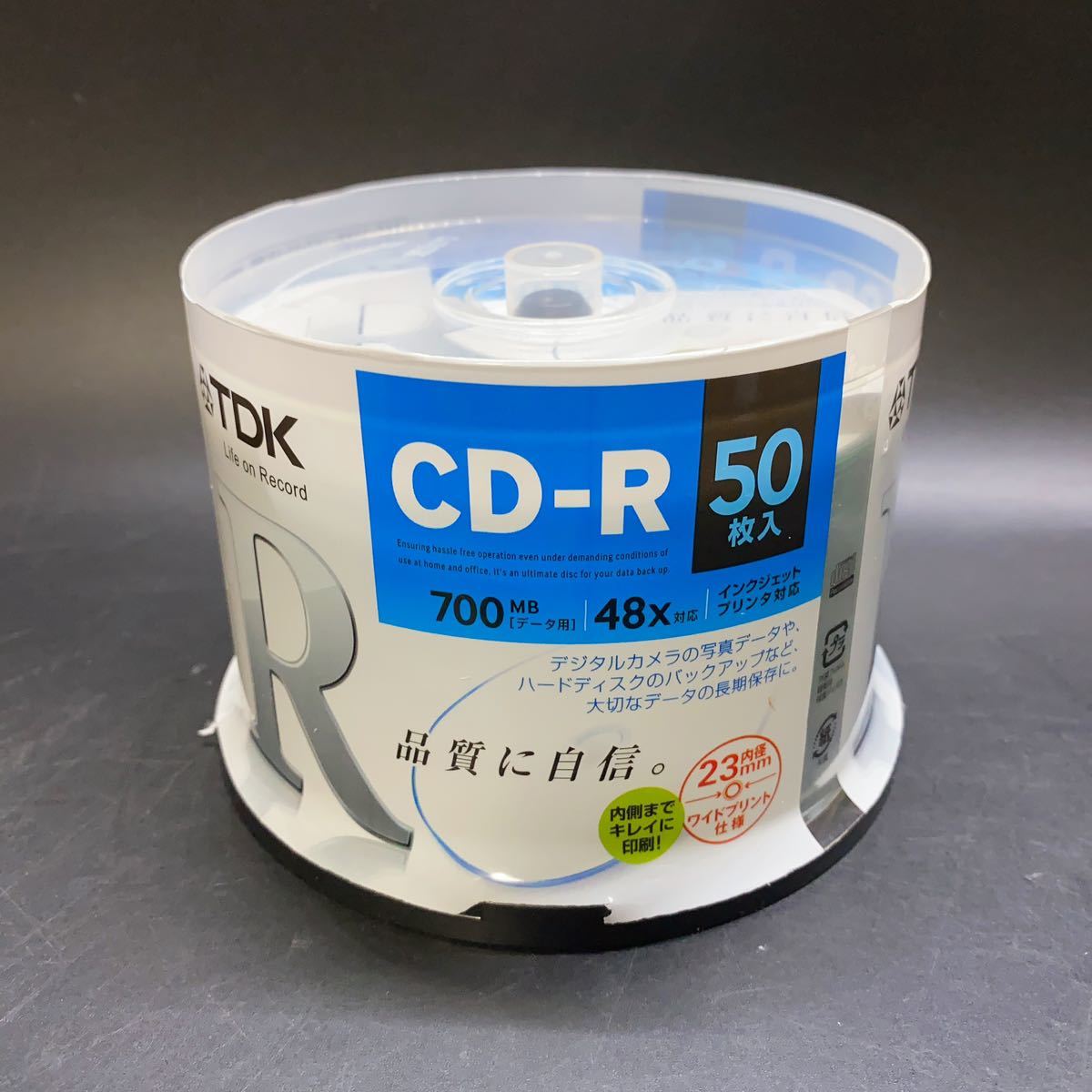 未開封 TDK データ用CD-R 700MB 48倍速対応 ホワイトワイドプリンタブル 50枚 スピンドル CD-R80PWDX50PE 稀少_画像1