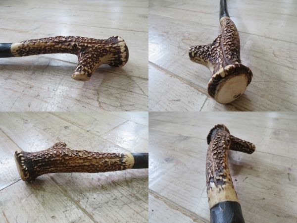 【未使用/ハンドメイド/柿渋塗り】 杖/ステッキ 材質：檜、鹿角 長さ：約1230mm 検索用⇒ キャンプ/トレッキング/ポール/天然木/D0716 #1_画像10