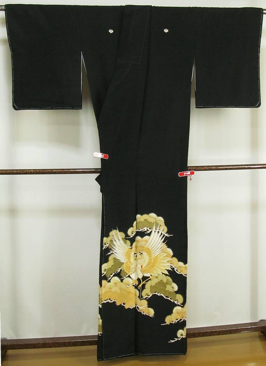 さ120　化繊　留袖　鶴松　刺繍入り　身丈162ｃｍ_画像8