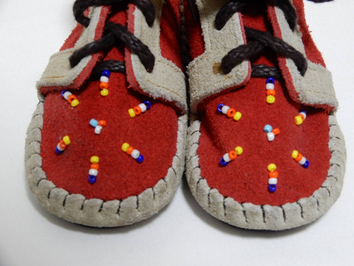 FUNNY/fa knee Kids in te Anne moccasin boots silky suede ( cow leather ) beads decoration child shoes 13. unused 