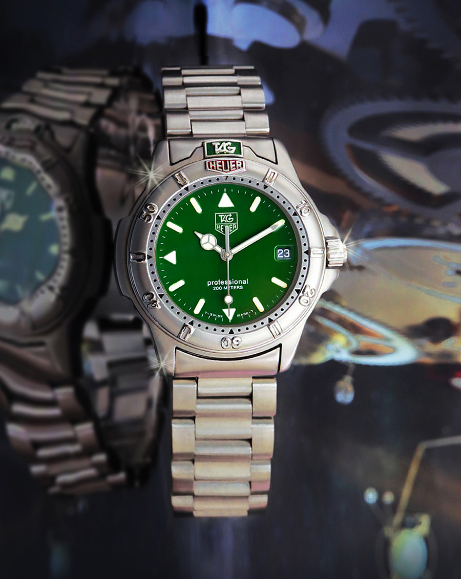 TAGHEUER】タグホイヤープロフェッショナル200M “希少!グリーン色文字盤”メンズ腕時計【超美品◇電池交換済】