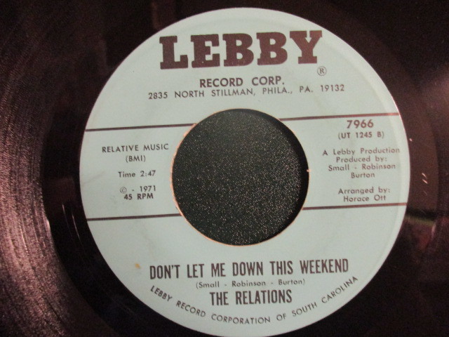 The Relations ： Puddin-N-Tang 7'' / 45s (( Soul )) c/w Don't Let Me Down This Weekend (( 落札5点で送料当方負担_画像2