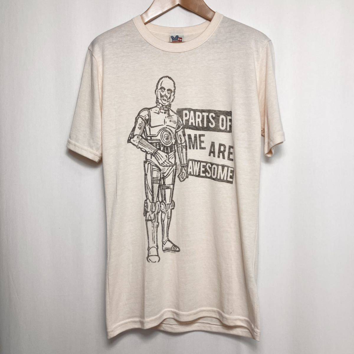 【美品】USA製 JUNK FOOD ジャンクフード スターウォーズ C3PO ユーズド加工 Tシャツ S（日本規格M相当） ベージュ 半袖 メンズ レディース