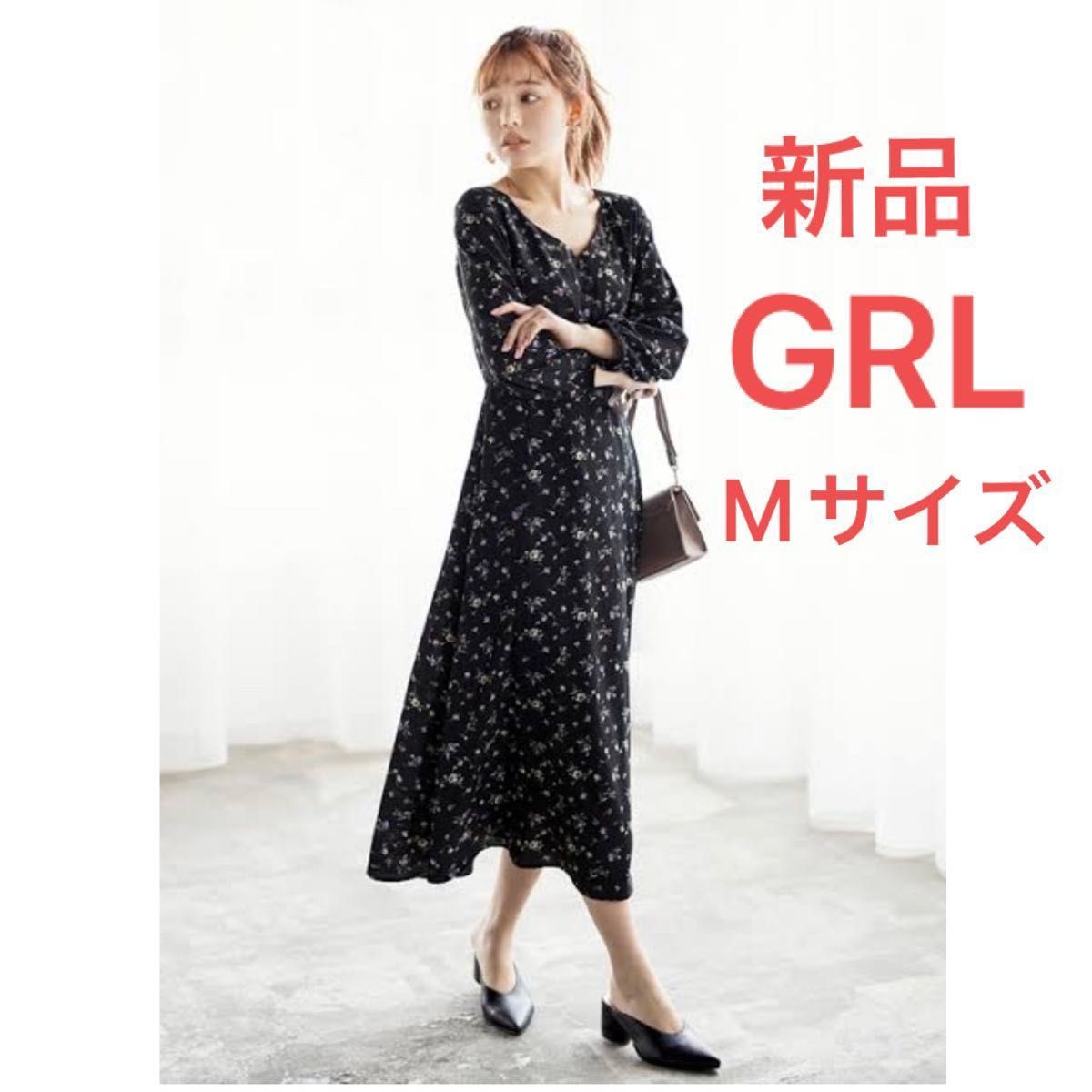 GRL 花柄ロングワンピース k8425u ブラック Mサイズ ★ ロングワンピース シフォンワンピース 花柄