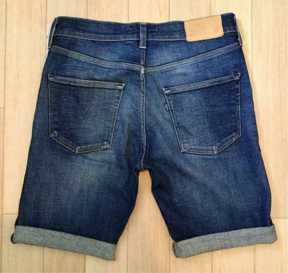 即決 古着リメイク「Levi’s MADE&CRAFTED」 ロールアップ レザースタッズ デニムショートパンツ SIZE:30 イタリア製_画像2